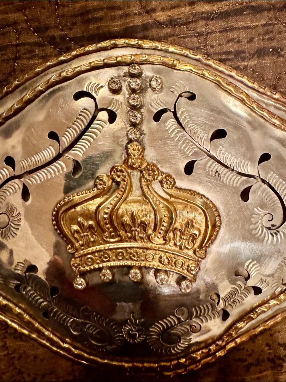 Virgins Saints & Angels Gold and Silver Crown Belt Buckle